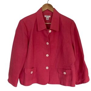 Harold's Womens Linen Blend Short Blazer Jacket Size 14 Pink‎ Career Classic